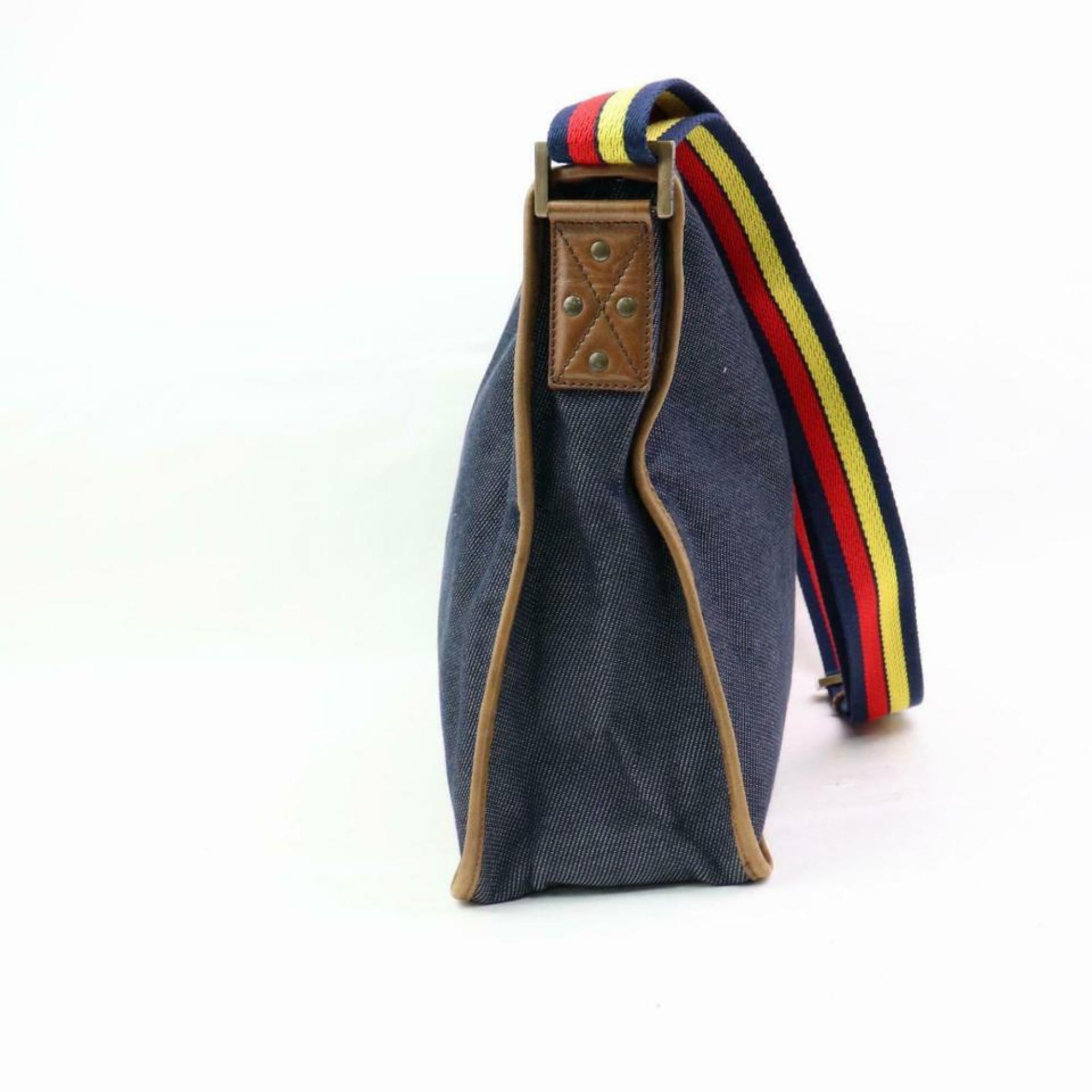 Fendi Ultra Logo Rainbow Messenger 870153 Blue Denim Cross Body Bag For Sale 3