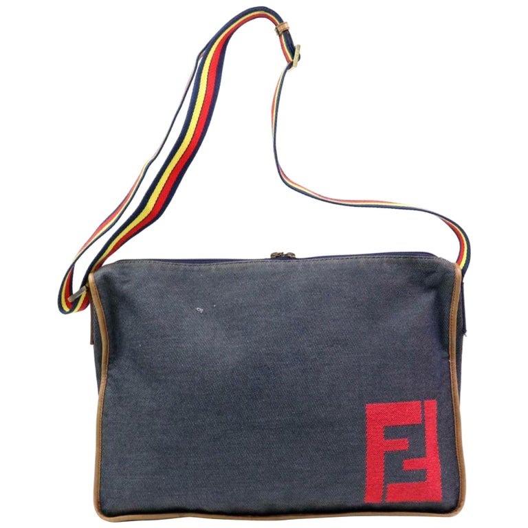 Fendi Ultra Logo Rainbow Messenger 870153 Blue Denim Cross Body Bag For