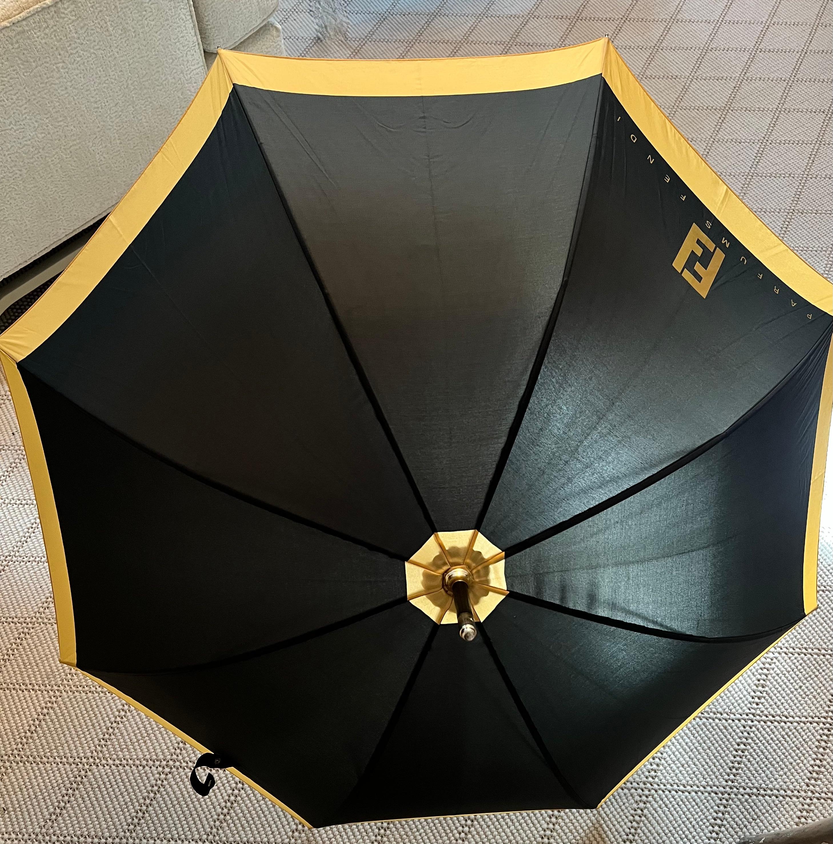 Italian Fendi Umbrella with Gold Logo For Sale