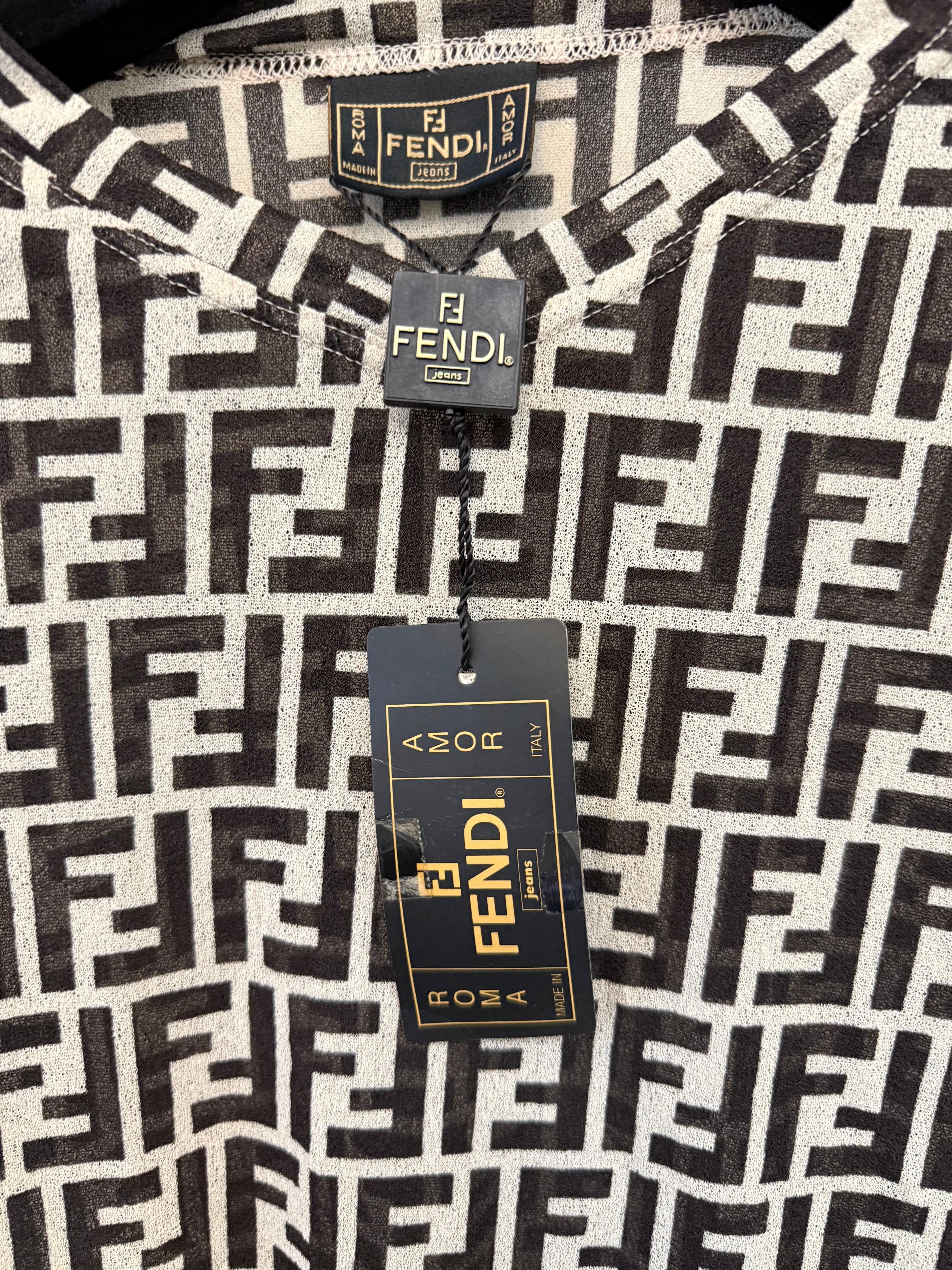 V.I.I. Top in rete con scollo a V e Monogram di Fendi In condizioni ottime in vendita a Sheung Wan, HK