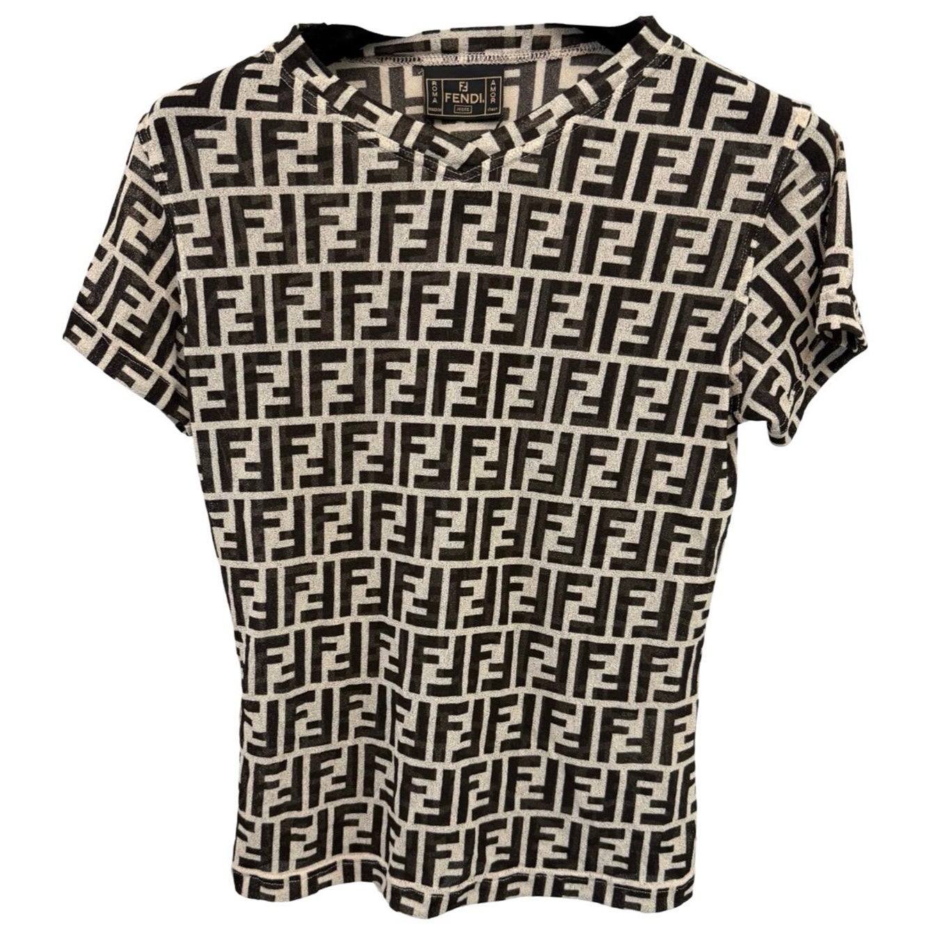 Fendi V-neck Monogram Mesh Top