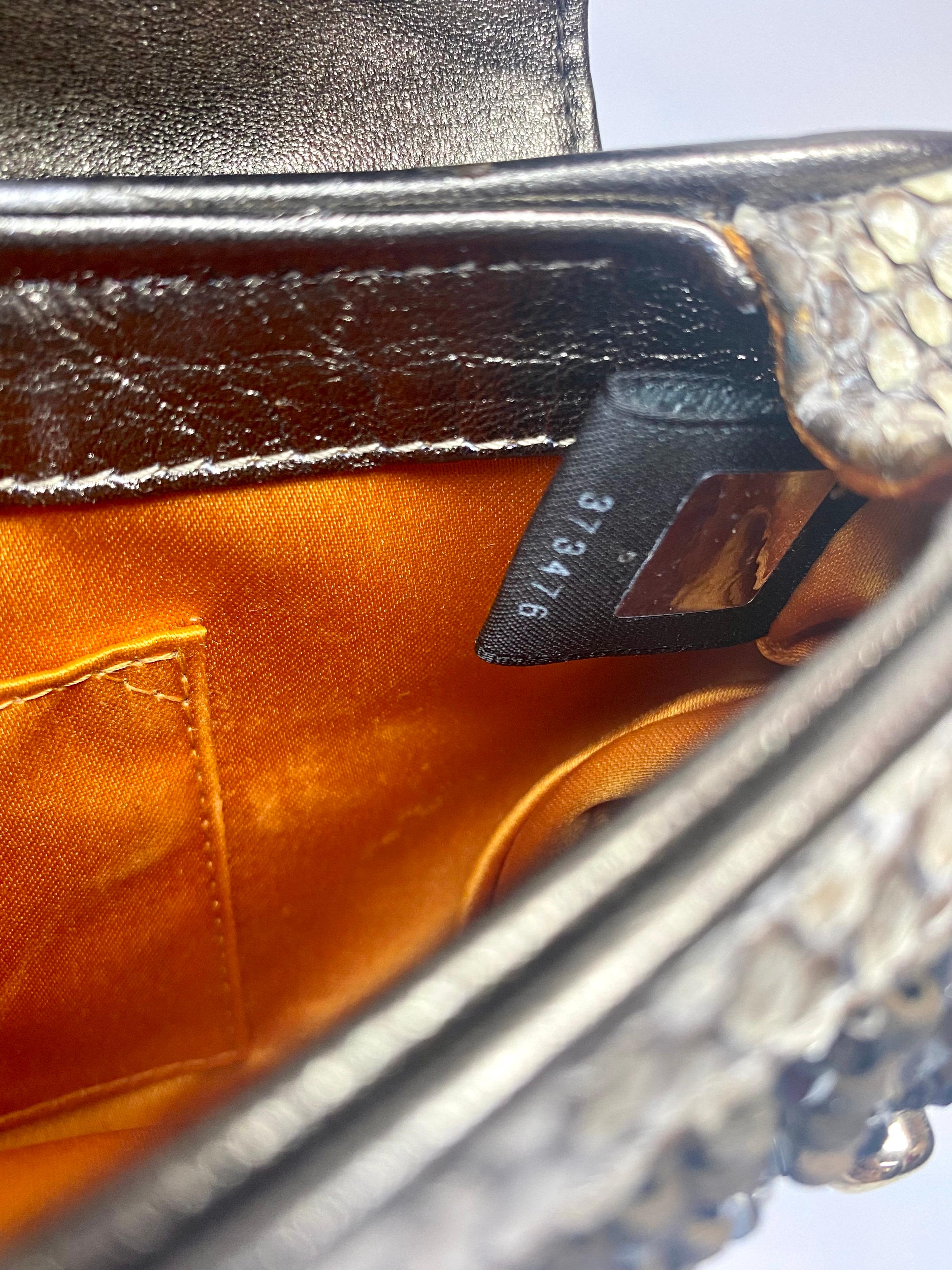 Fendi Vanity Etched Mirror Crystal and Wood Beaded Python Clutch Handbag-GHW 5