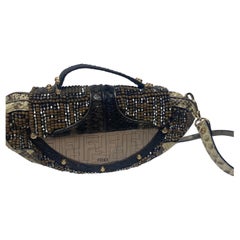 Fendi Vanity Etched Mirror Crystal and Wood Beaded Python Clutch Handbag-GHW