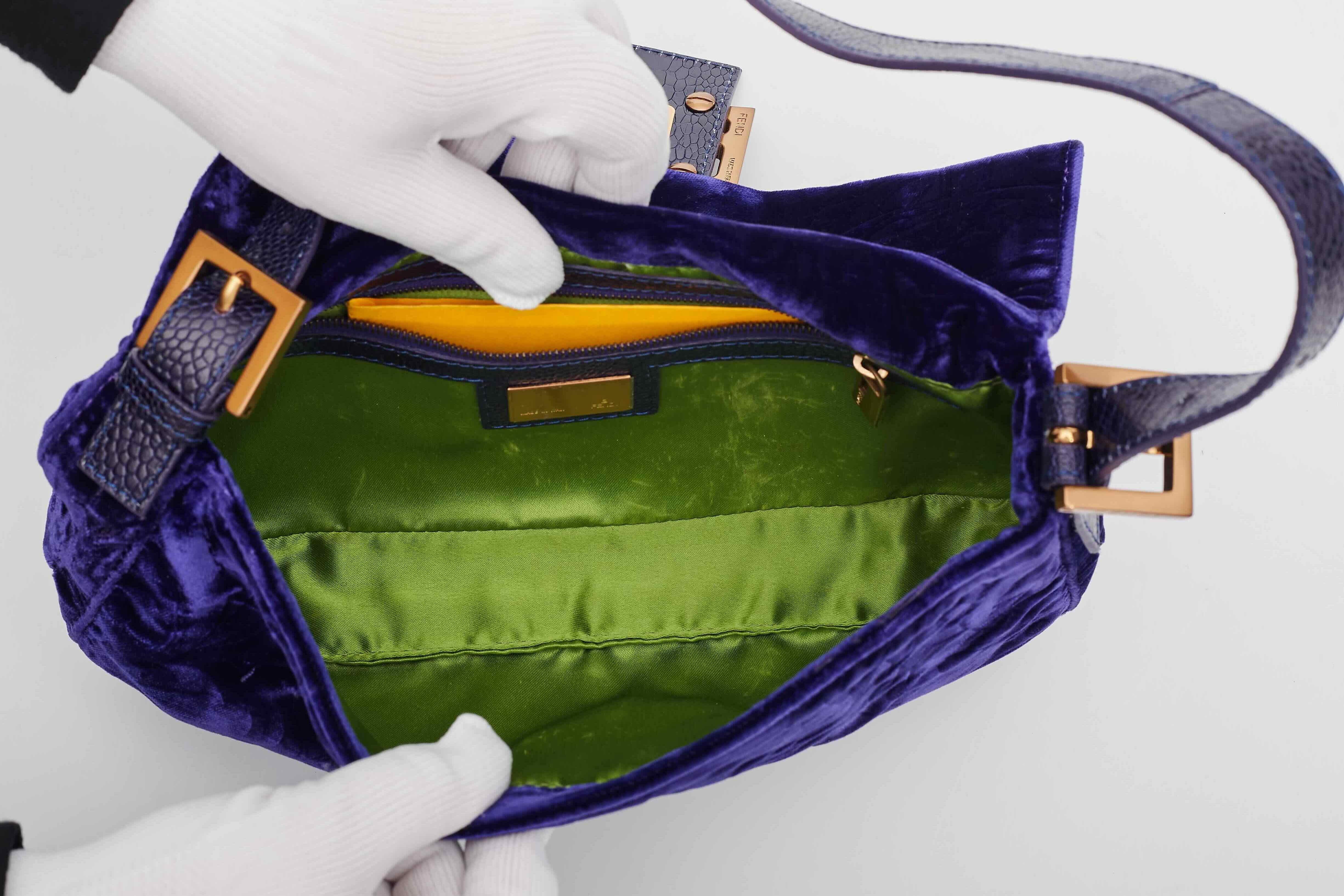 Women's Fendi Velvet Blue Baguette Bag
