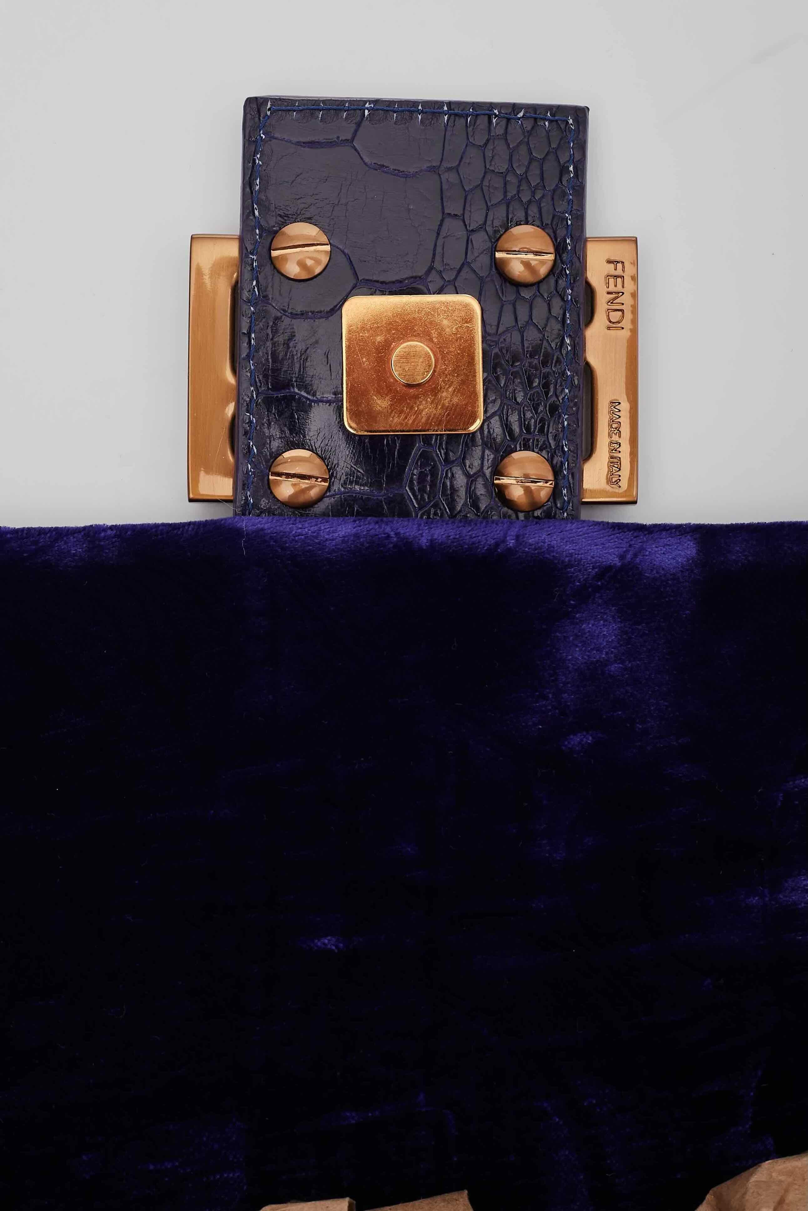 Fendi Velvet Blue Baguette Bag For Sale 4