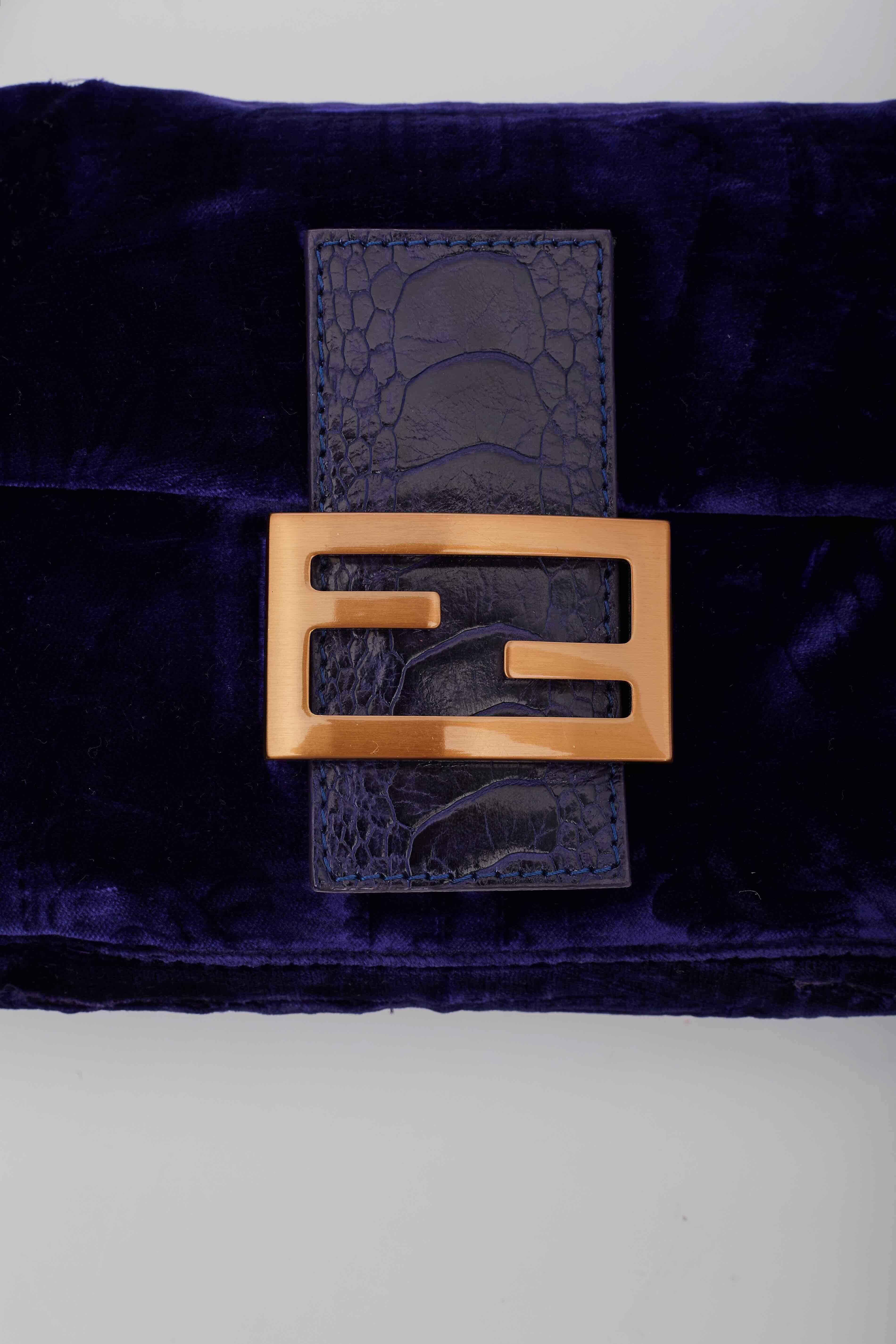 Fendi Velvet Blue Baguette Bag 4