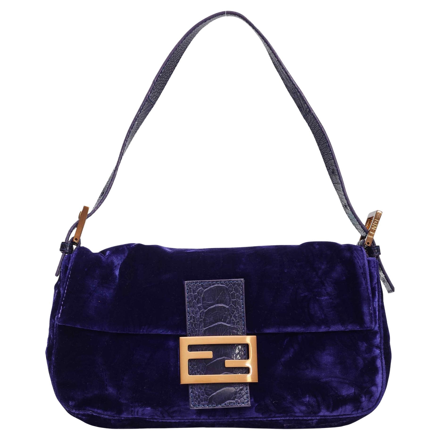 Fendi Velvet Blue Baguette Bag For Sale