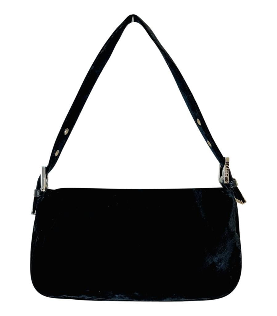 Black Fendi Velvet 'FF' Baguette Shoulder Bag