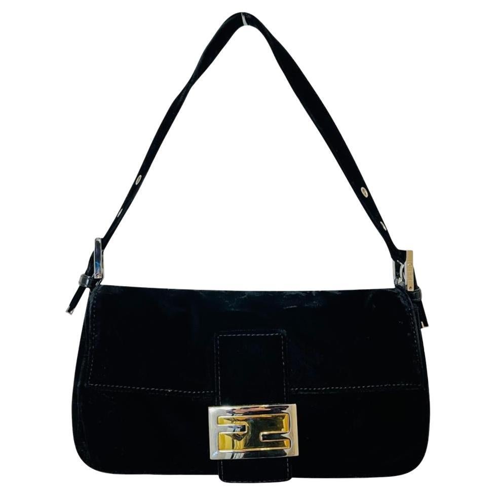 Fendi Velvet 'FF' Baguette Shoulder Bag For Sale