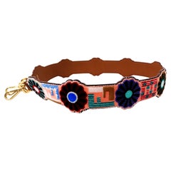 Fendi Velvet Multicolor Floral Logo Leather Bag Strap
