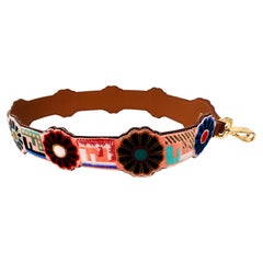 Fendi Velvet Multicolor Floral Logo Leather Bag Strap
