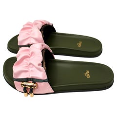 Fendi Veritgo Green & Pink Satin Slides