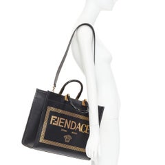 FENDI VERSACE 2022 FENDACE Sunshine black gold logo print shopper tote bag