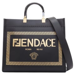 FENDI VERSACE 2022 FENDACE Sunshine black gold logo print shopper tote bag