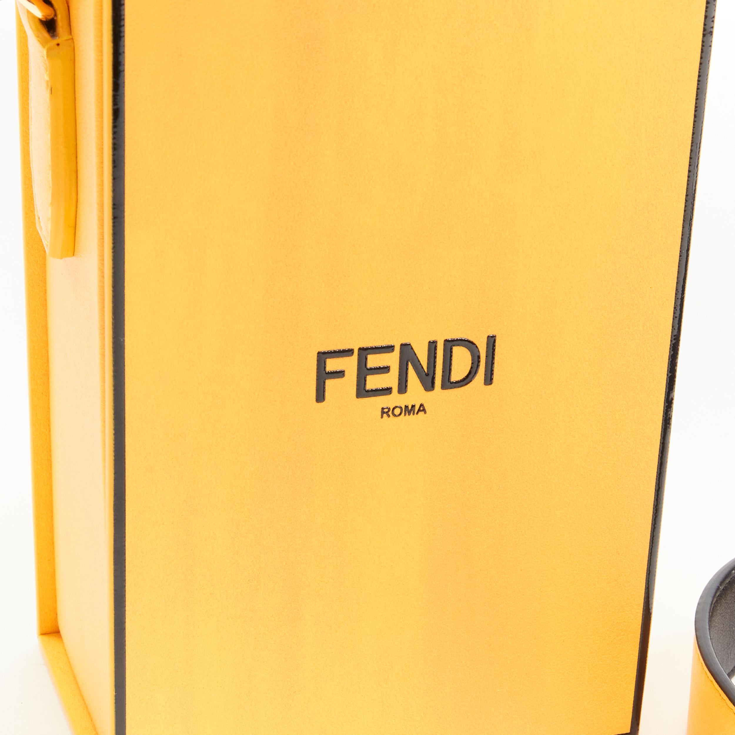 Women's FENDI Vertical Box signature yellow black crossbody structured bag For Sale