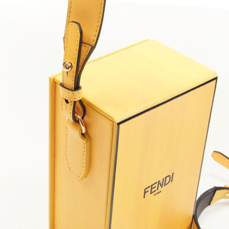 FENDI Vertical Box signature yellow black crossbody structured bag For Sale 3