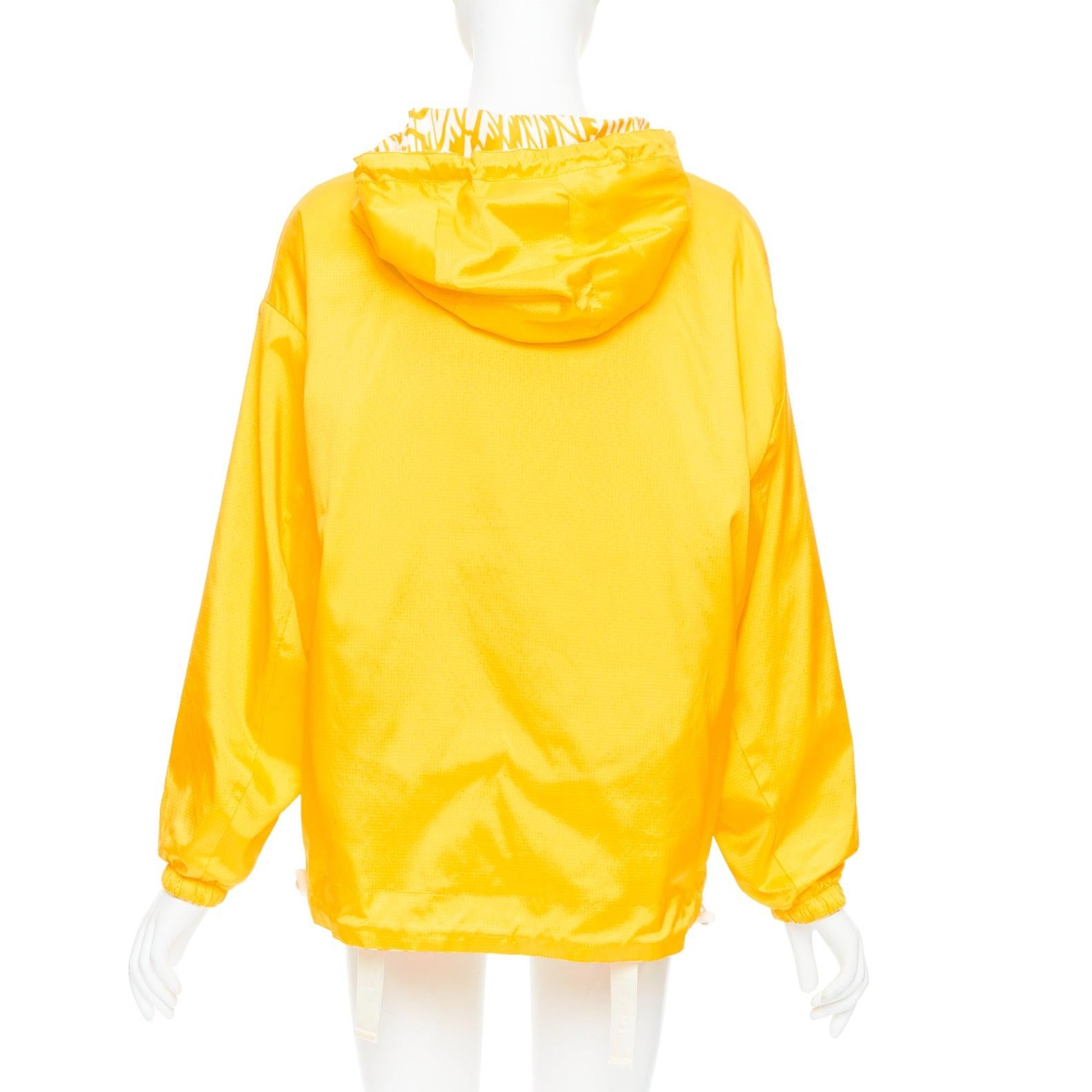 FENDI Vertigo Reversible yellow white swirl logo print hooded windbreaker S For Sale 6