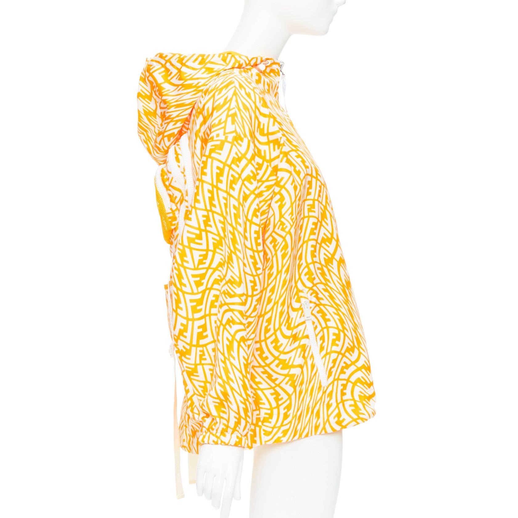Women's FENDI Vertigo Reversible yellow white swirl logo print hooded windbreaker S For Sale