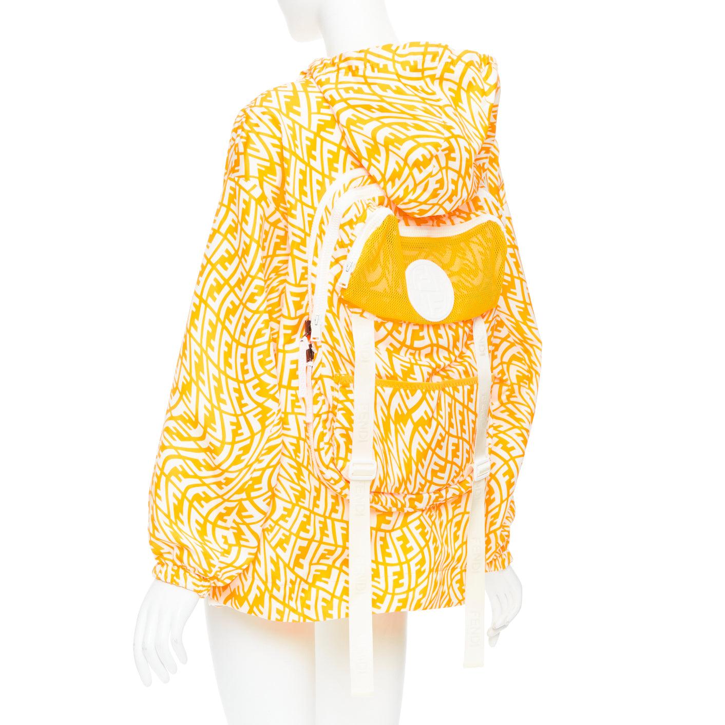 FENDI Vertigo Reversible yellow white swirl logo print hooded windbreaker S For Sale 1