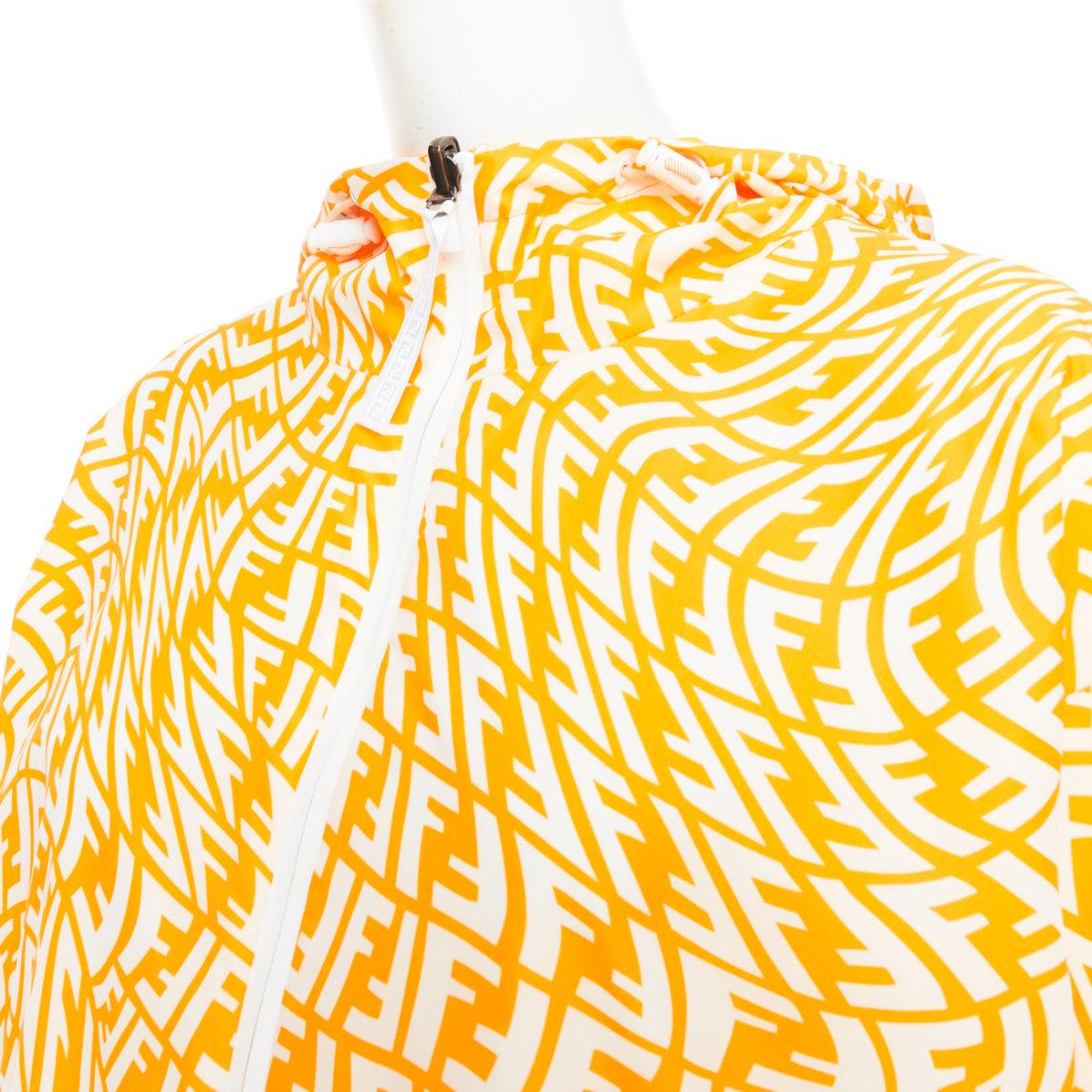 FENDI Vertigo Reversible yellow white swirl logo print hooded windbreaker S For Sale 2