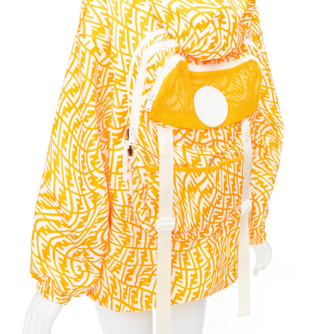 FENDI Vertigo Reversible yellow white swirl logo print hooded windbreaker S For Sale 3