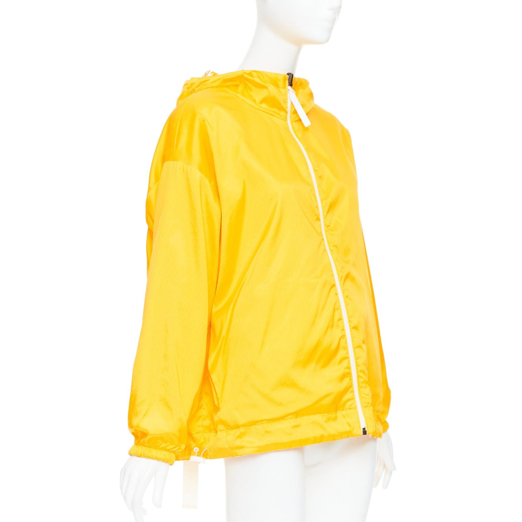 FENDI Vertigo Reversible yellow white swirl logo print hooded windbreaker S For Sale 4