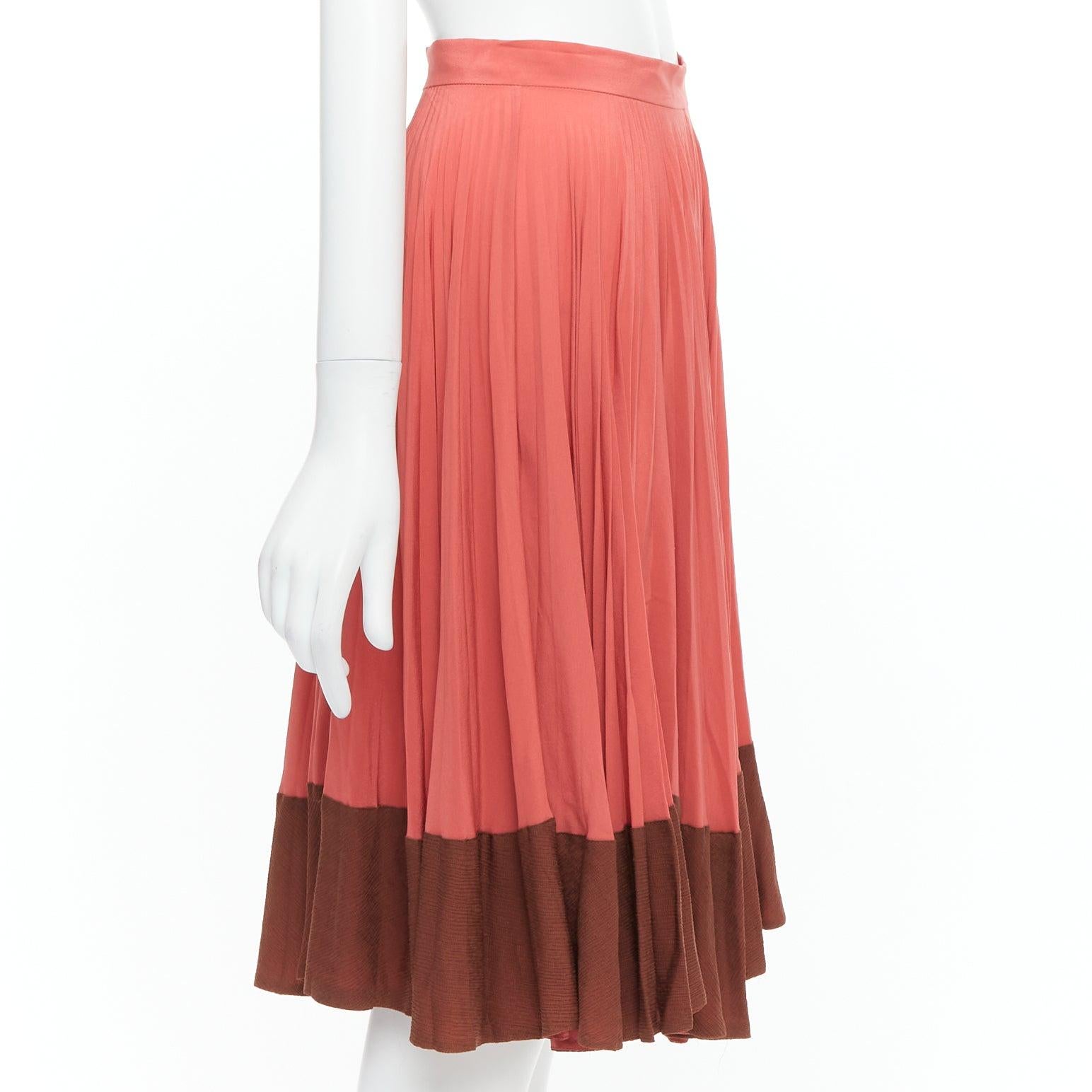 FENDI Vintage 100% silk  pink brown colorblock pleated midi skirt IT36 XXS In Good Condition For Sale In Hong Kong, NT