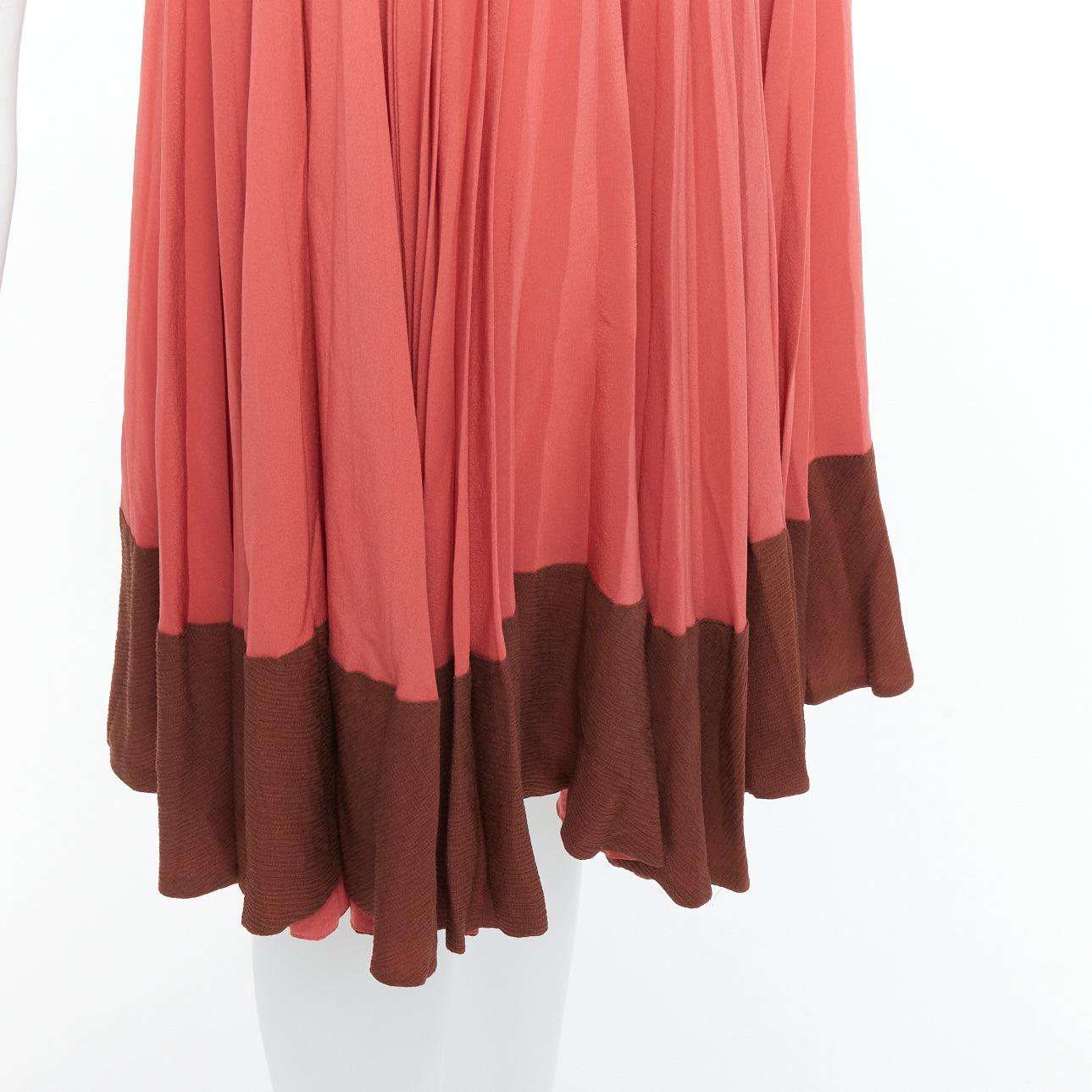 FENDI Vintage 100% silk  pink brown colorblock pleated midi skirt IT36 XXS For Sale 2