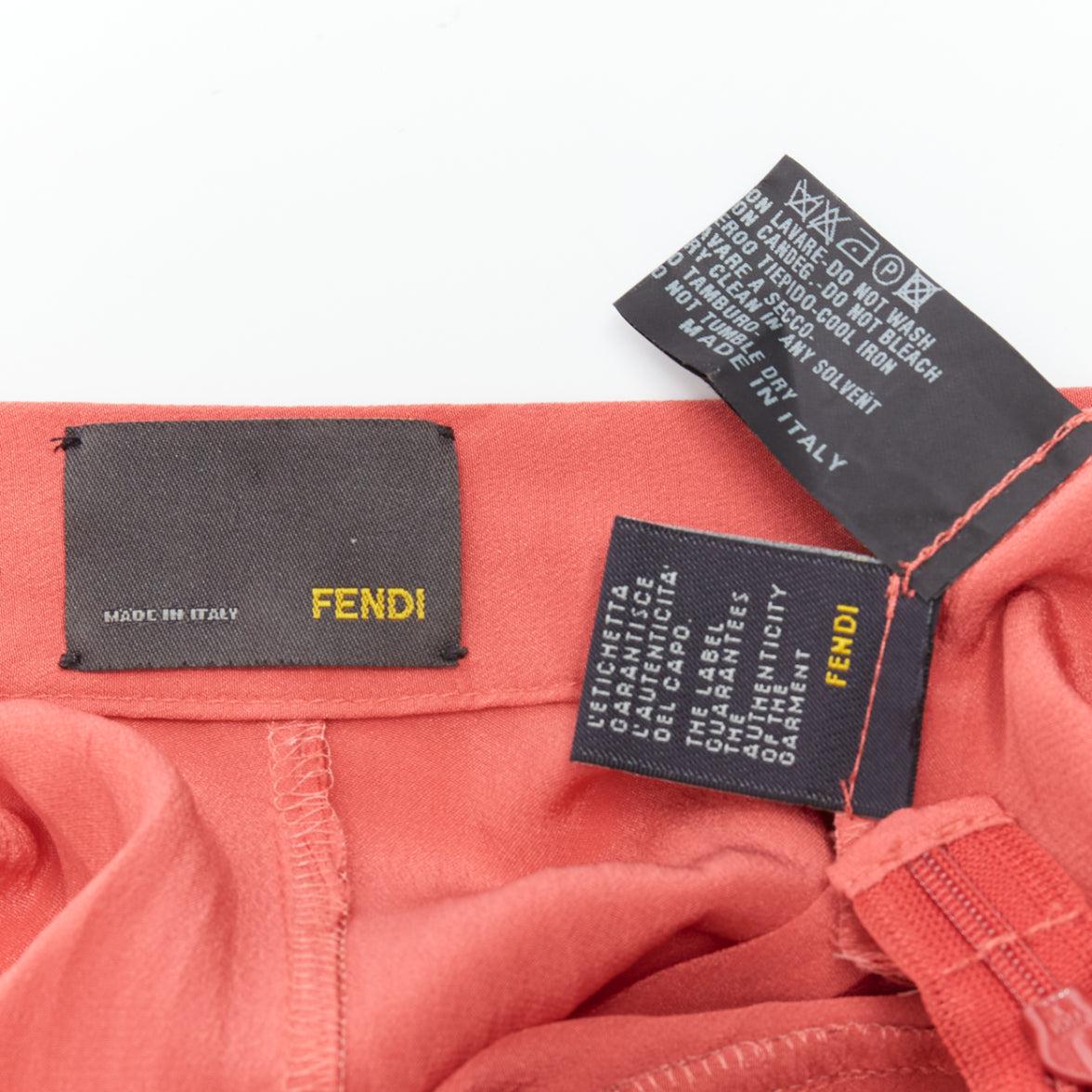 FENDI Vintage 100% silk  pink brown colorblock pleated midi skirt IT36 XXS For Sale 3