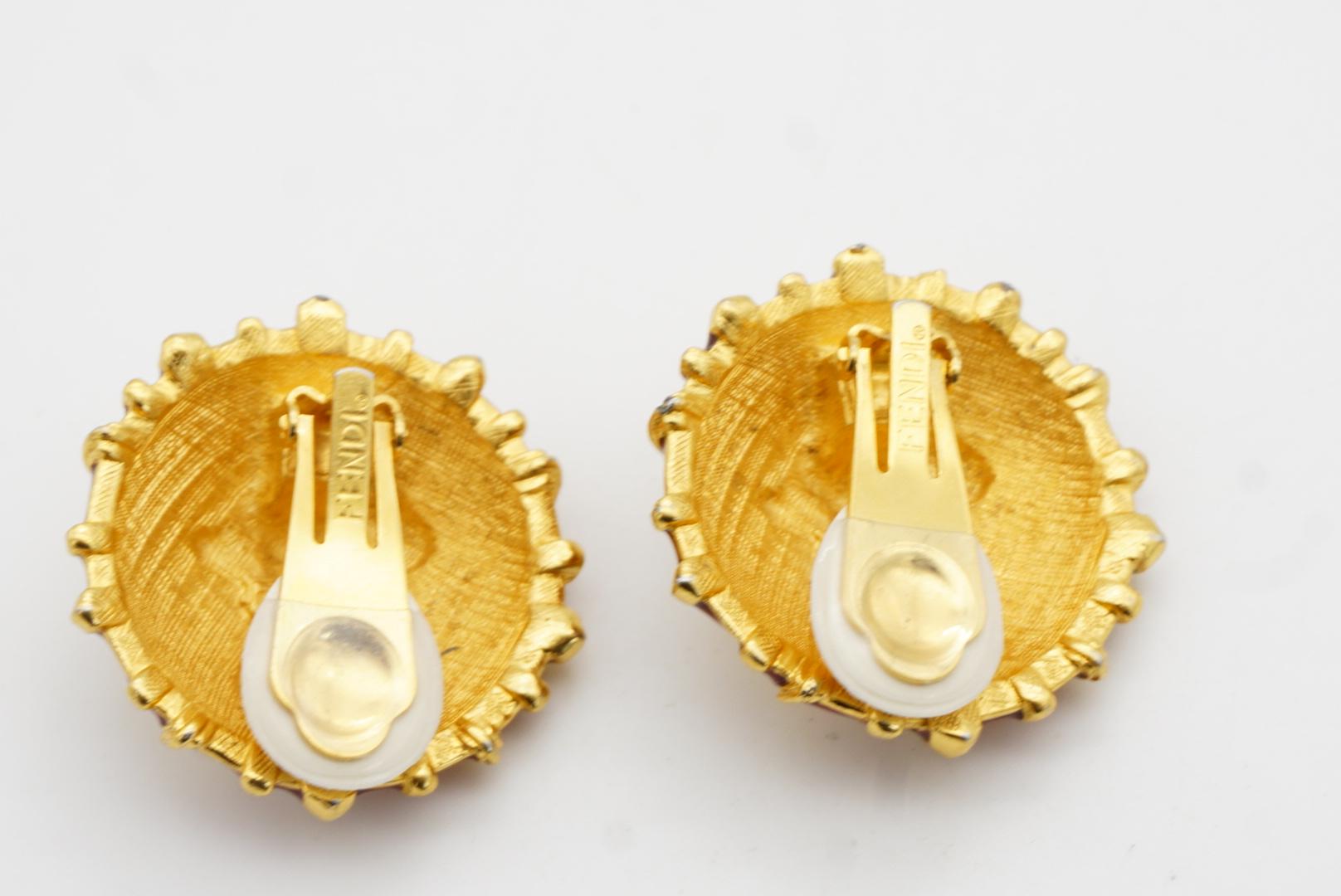 Fendi Vintage 1980 Baroque Huge Sun Face Red Enamel Circle Chunky Clip Earrings For Sale 7