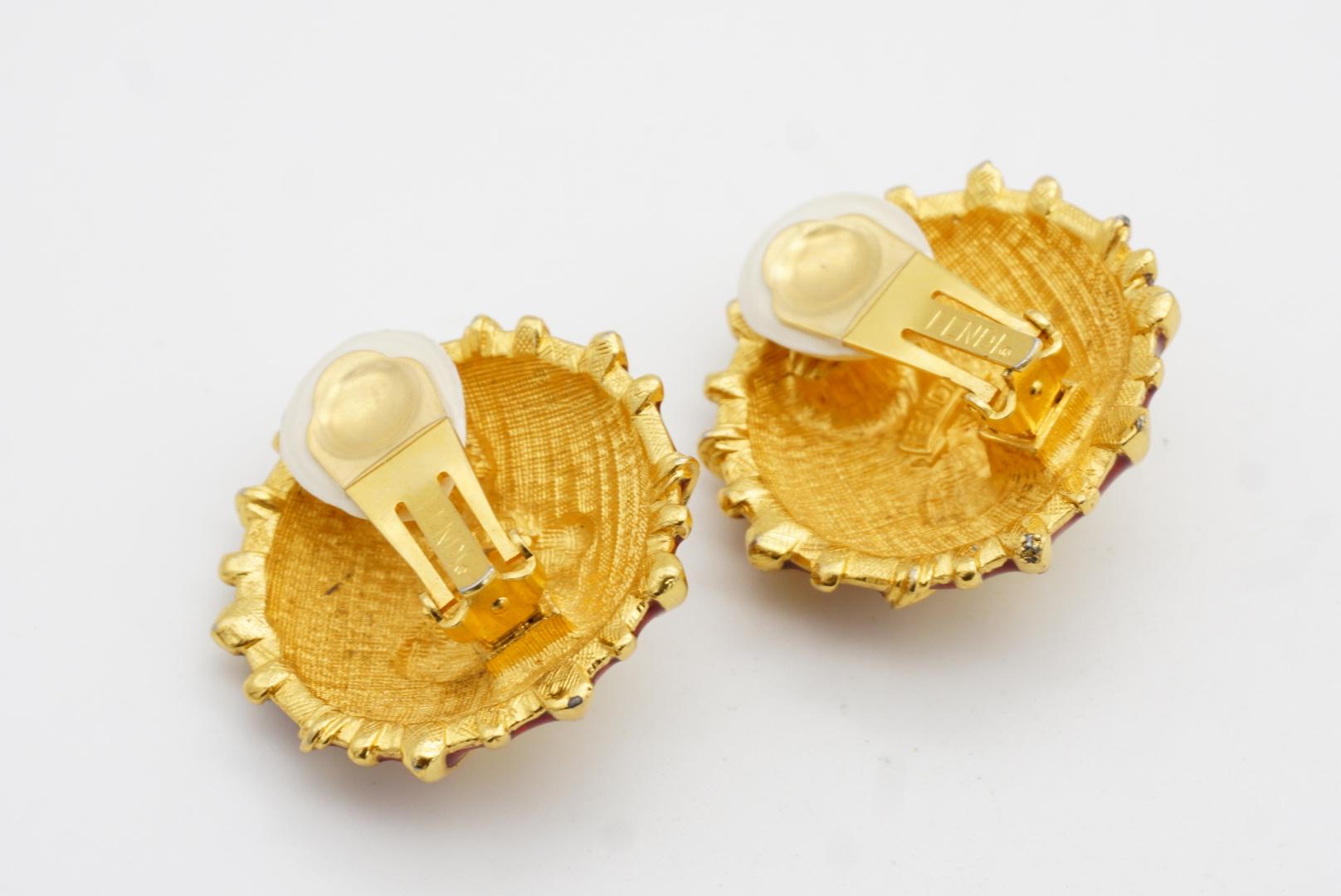 Fendi Vintage 1980 Baroque Huge Sun Face Red Enamel Circle Chunky Clip Earrings For Sale 8