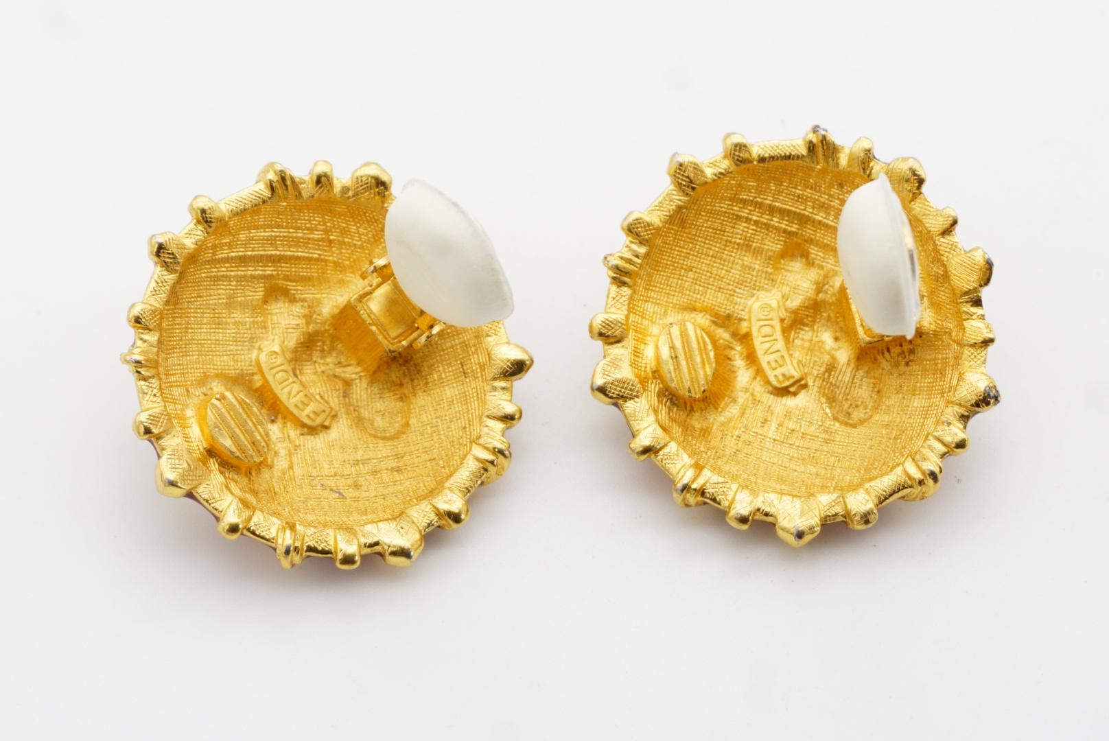 Fendi Vintage 1980 Baroque Huge Sun Face Red Enamel Circle Chunky Clip Earrings For Sale 9