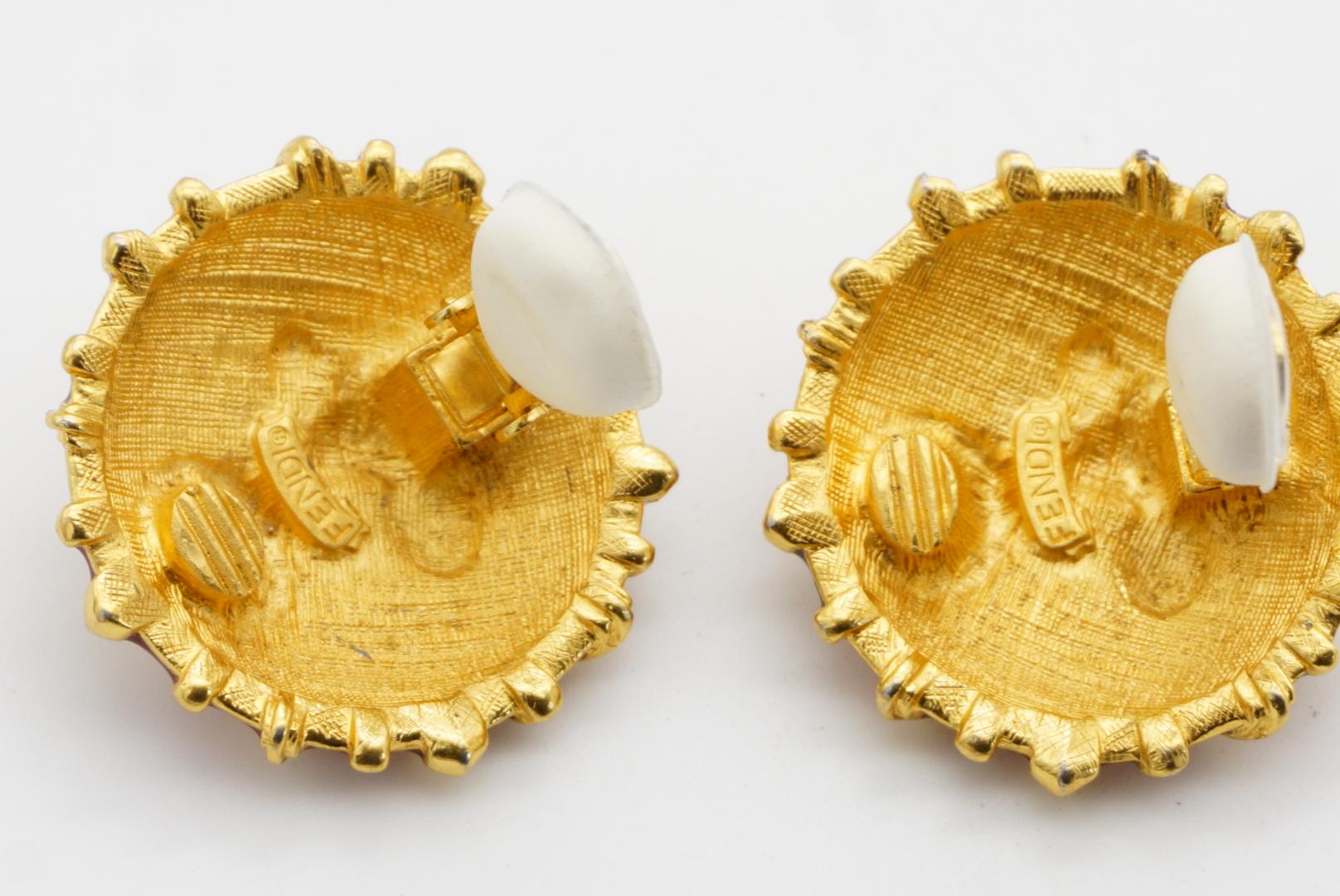 Fendi Vintage 1980 Baroque Huge Sun Face Red Enamel Circle Chunky Clip Earrings For Sale 10