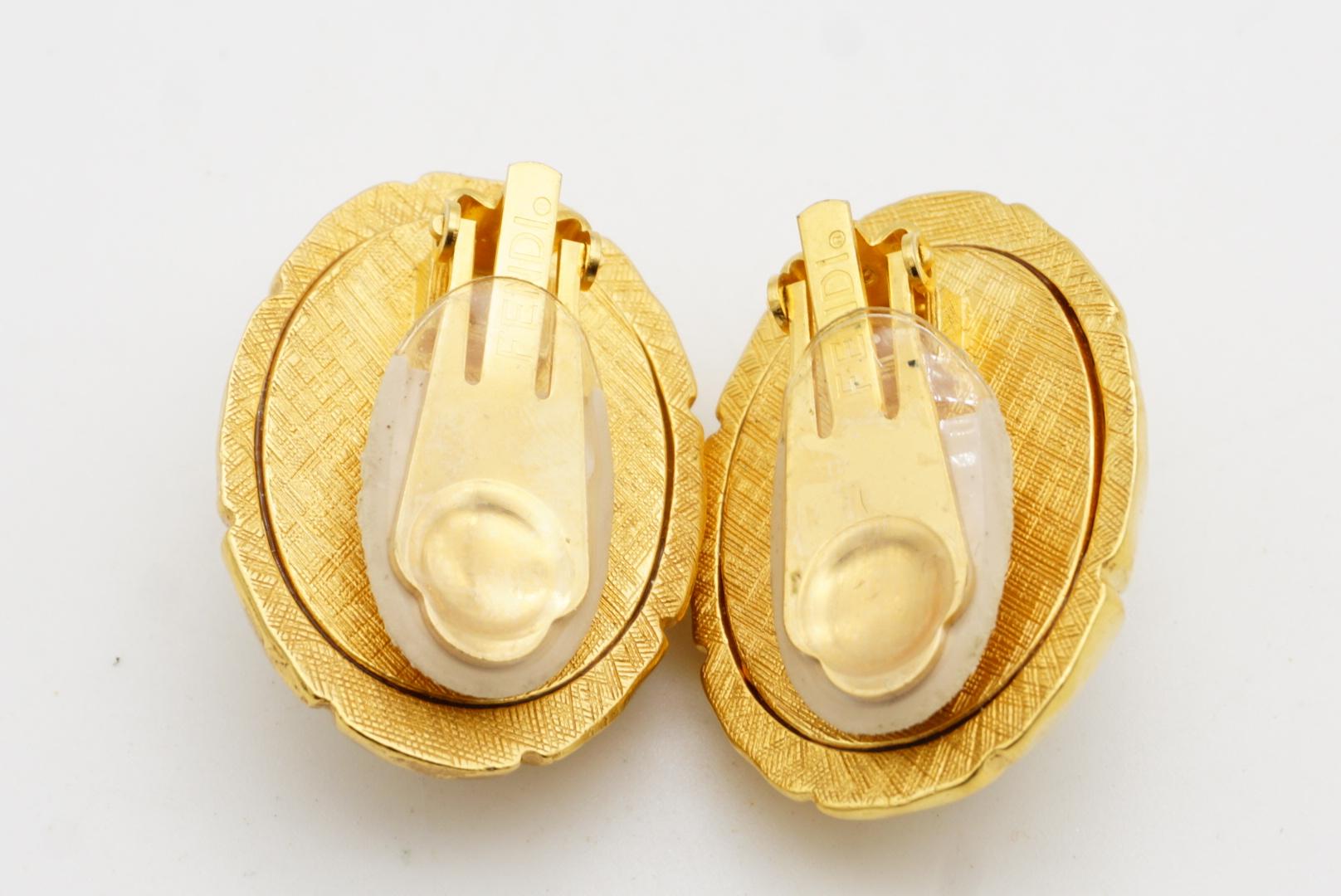 Fendi Vintage 1980s Asymmetric Fendista Logo FF Ivory Oval Chunky Clip Earrings For Sale 6