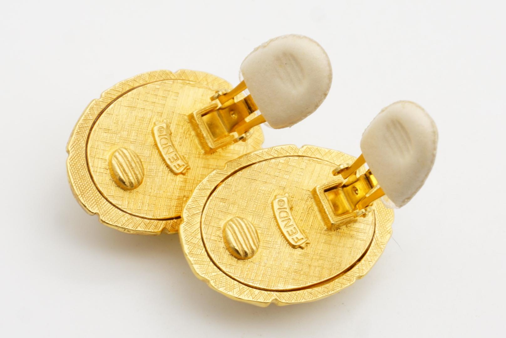 Fendi Vintage 1980s Asymmetric Fendista Logo FF Ivory Oval Chunky Clip Earrings For Sale 7