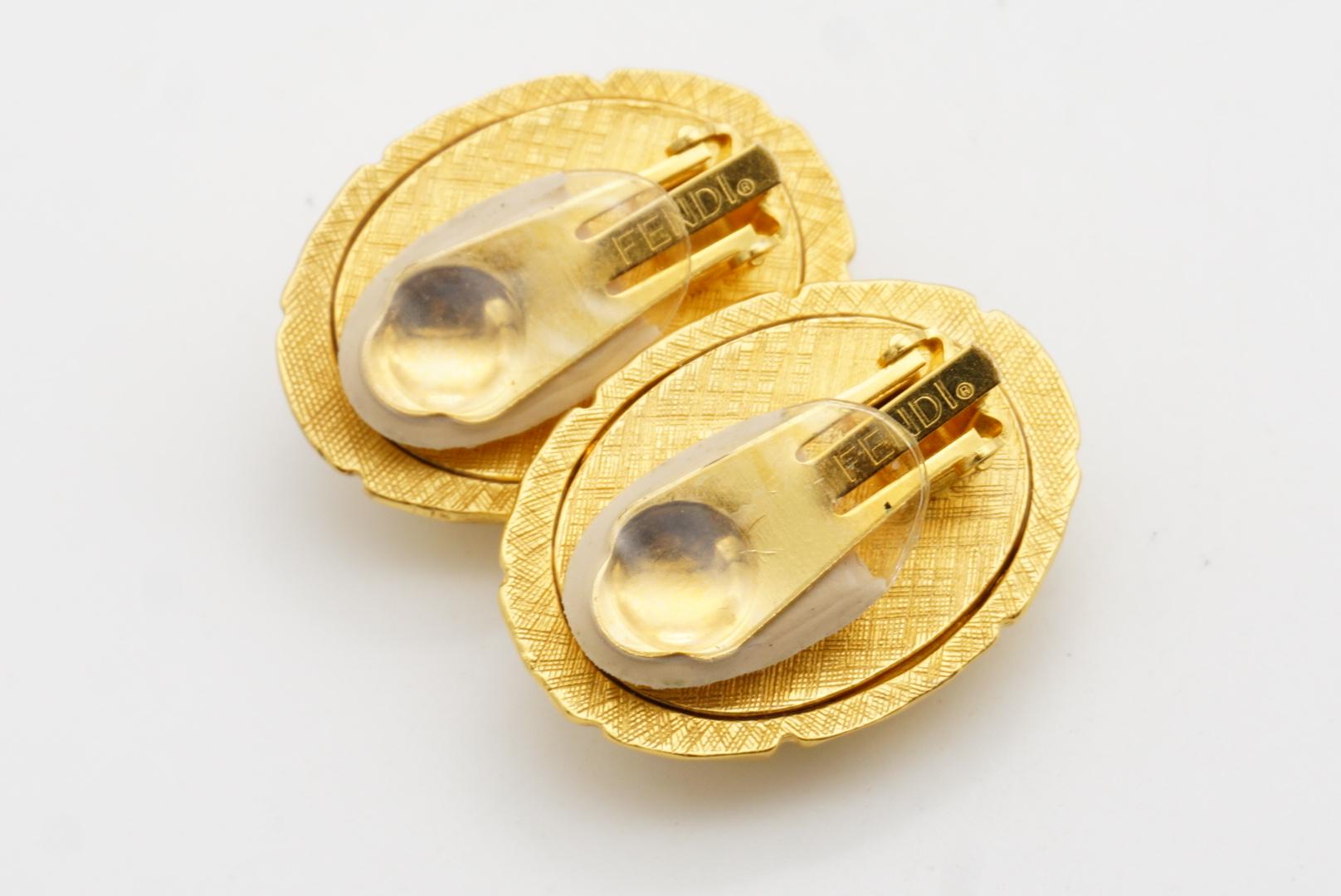 Fendi Vintage 1980s Asymmetric Fendista Logo FF Ivory Oval Chunky Clip Earrings For Sale 8
