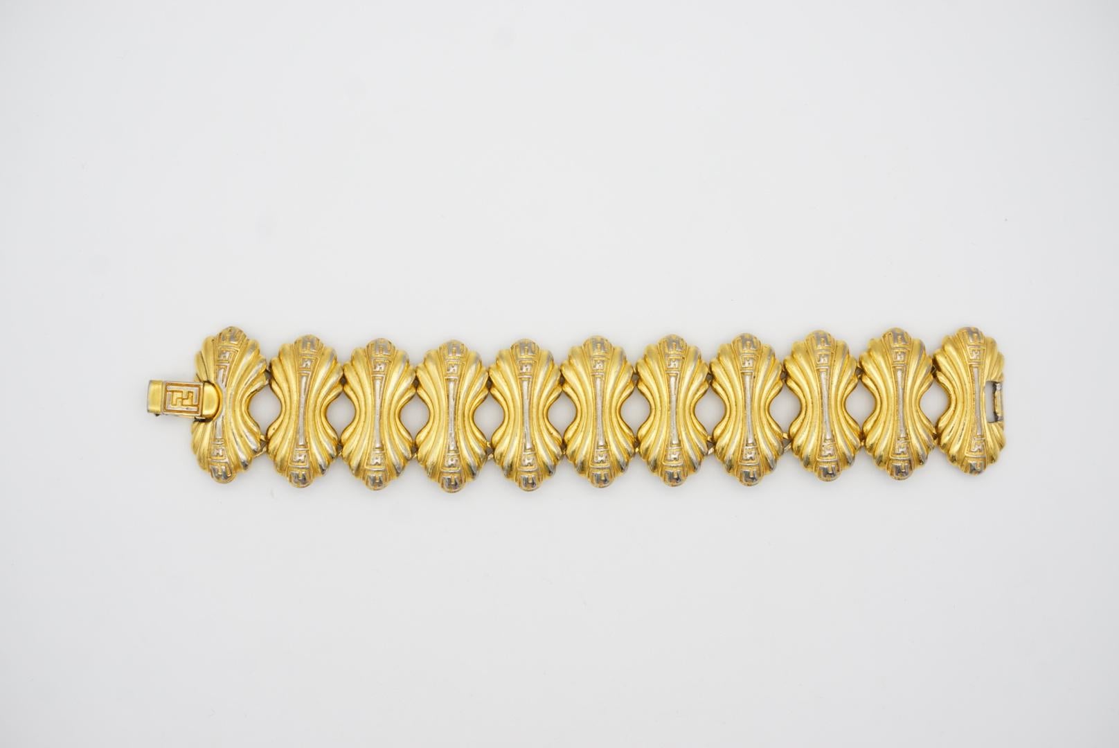 Fendi Vintage 1980s Demi Parue FF Logo Monogram Statement Chunky Gold Bracelet  3