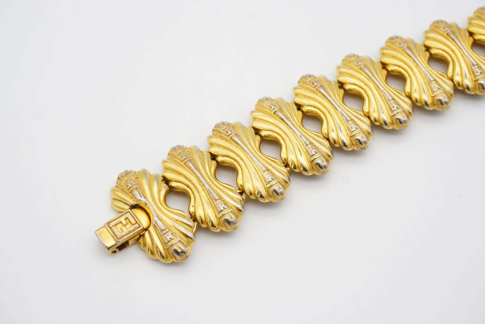 Fendi Vintage 1980s Demi Parue FF Logo Monogram Statement Chunky Gold Bracelet  1