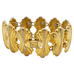 Fendi Vintage 1980s Demi Parue FF Logo Monogram Statement Chunky Gold Bracelet 