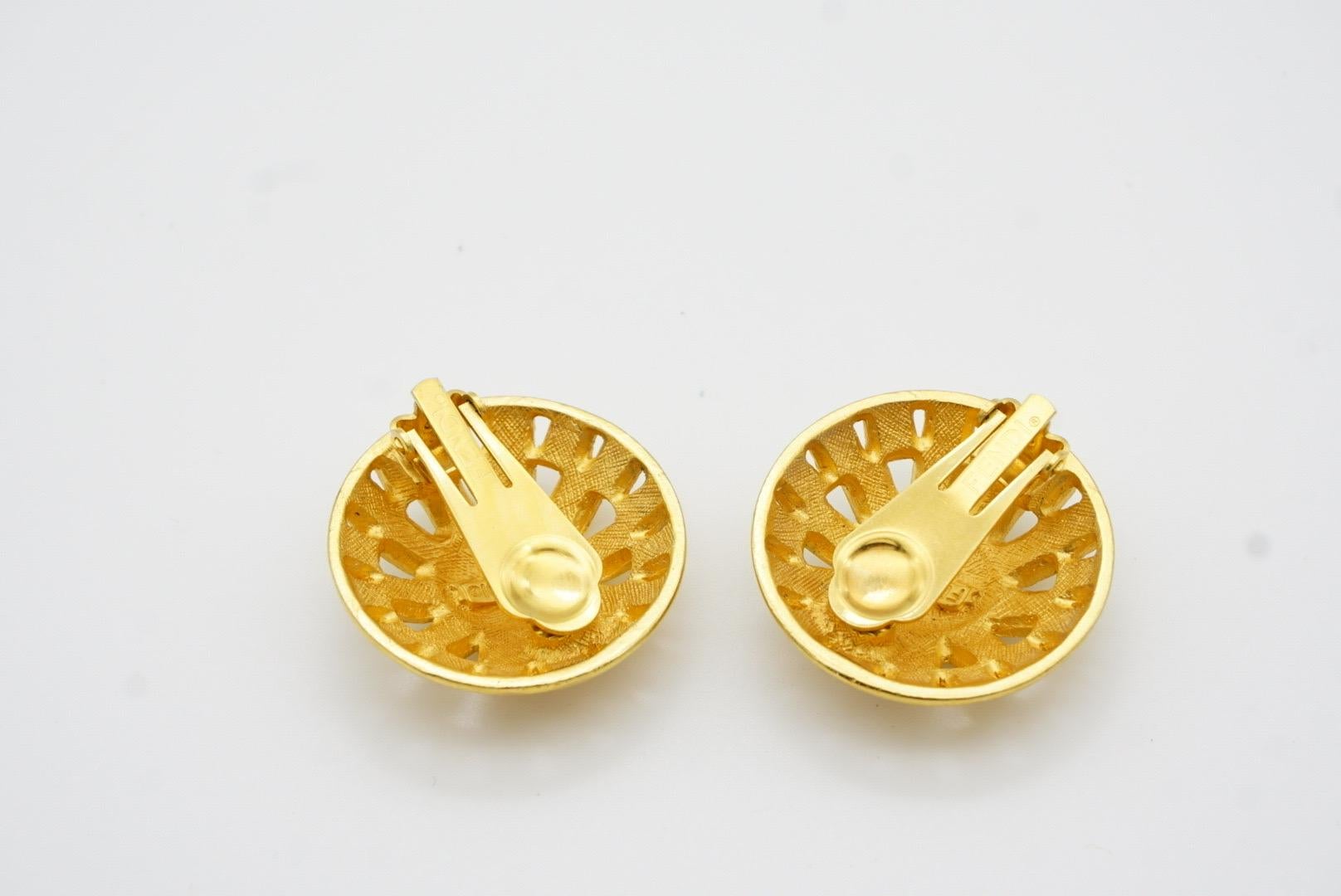Fendi Vintage 1980s F Fendista Logo Baroque Round Openwork Gold Clip Earrings For Sale 5