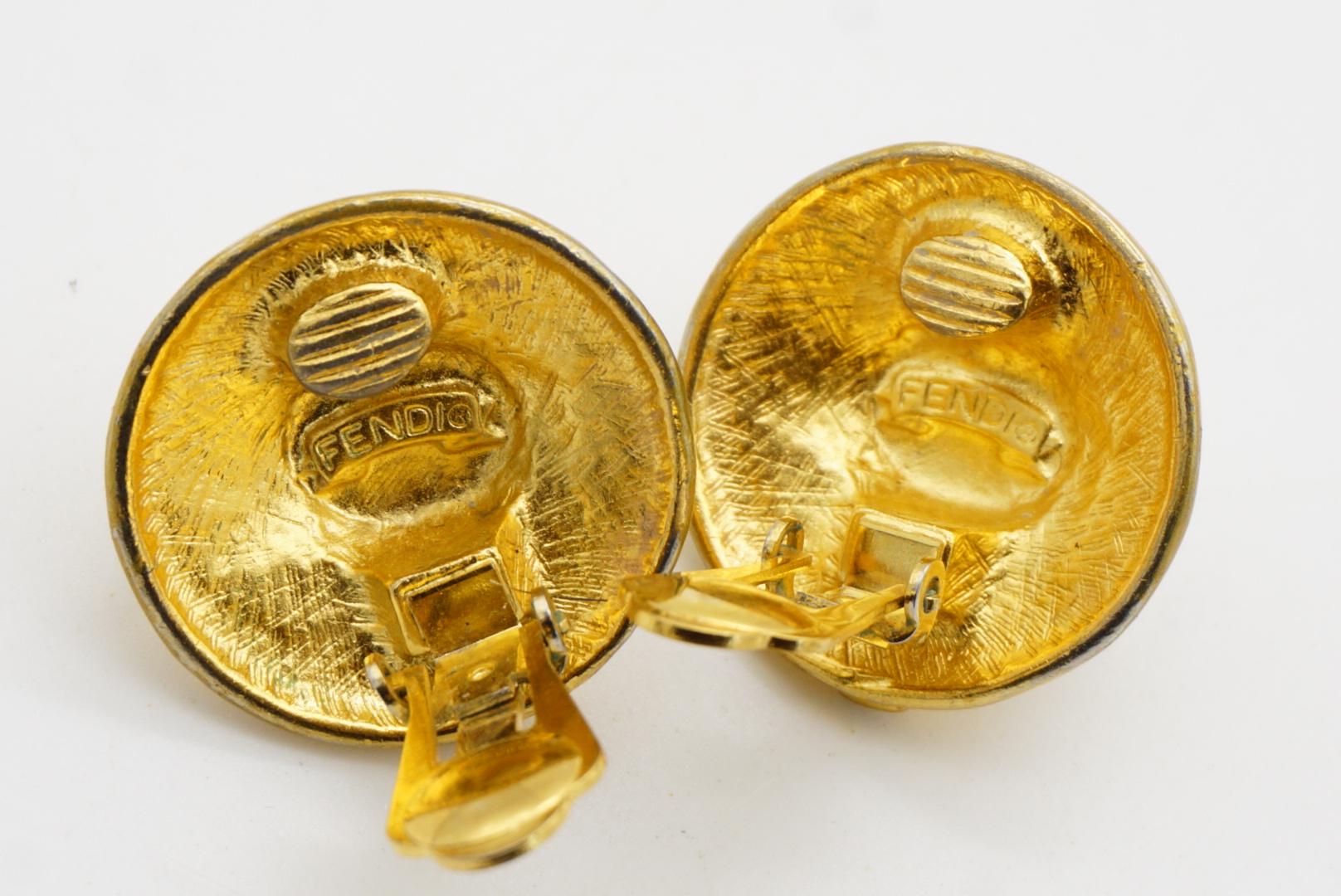 Fendi Vintage 1980s Fendista Logo F White Circle Round Pearl Dome Clip Earrings For Sale 9
