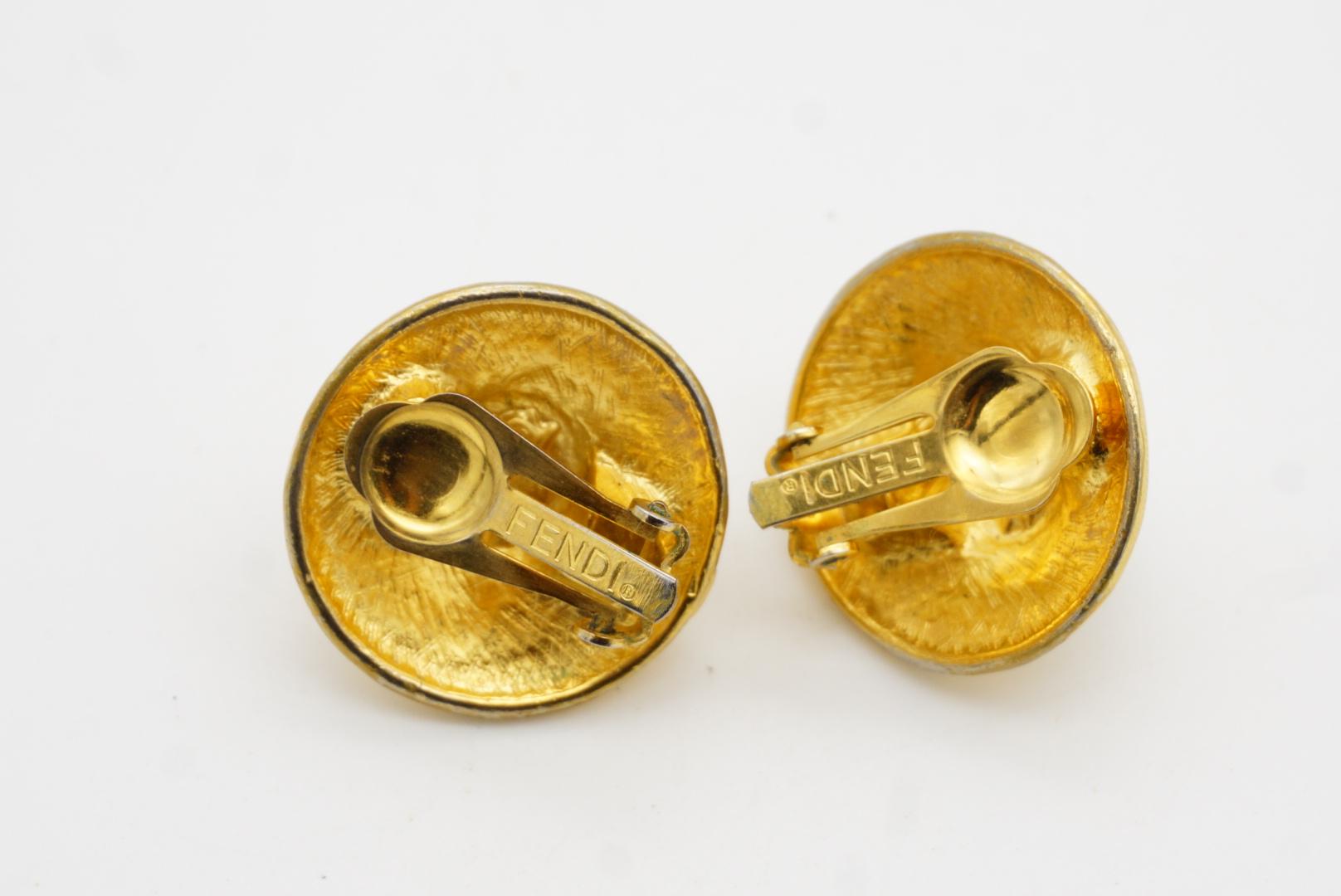 Fendi Vintage Años 80 Fendista Logo F Blanco Círculo Redondo Perla Cúpula Clip Pendientes en venta 9
