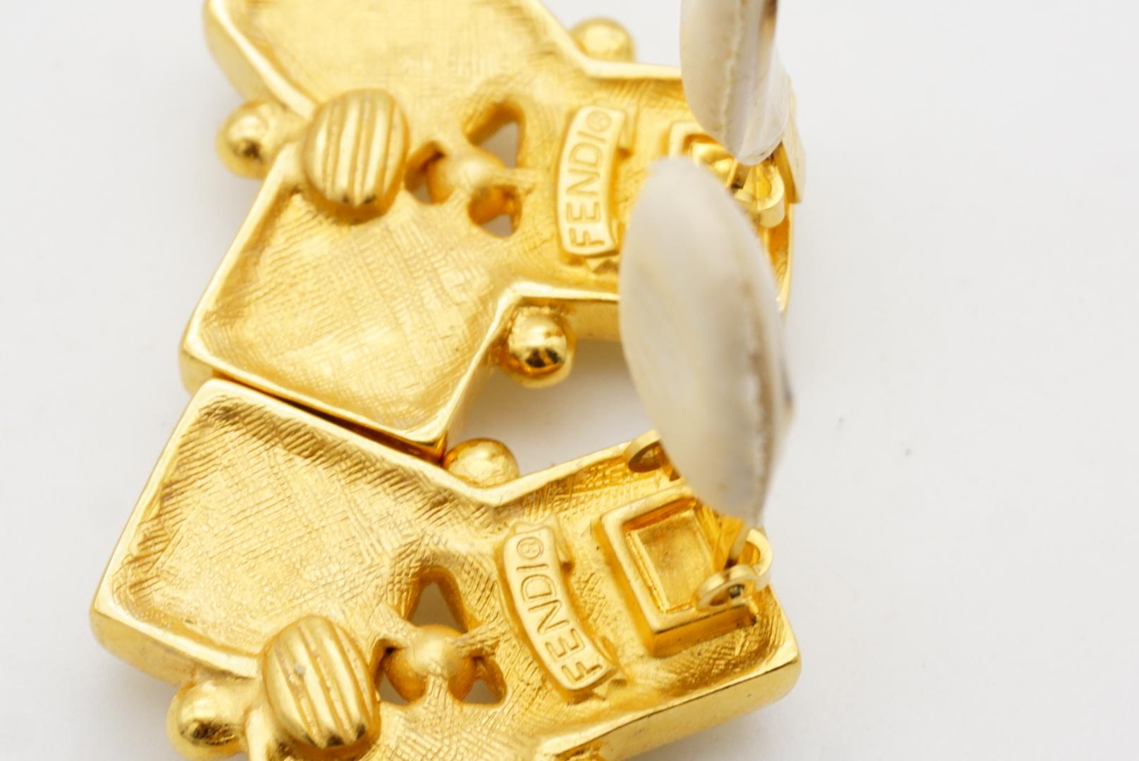 Fendi Vintage 1980s Fendista Logo FF Ivory Geometric Trio Square Clip Earrings For Sale 9