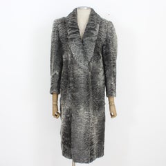 Fendi Vintage 1980s Gray Astrakhan Lamb Fur Long Double-Breasted Coat Made Italy