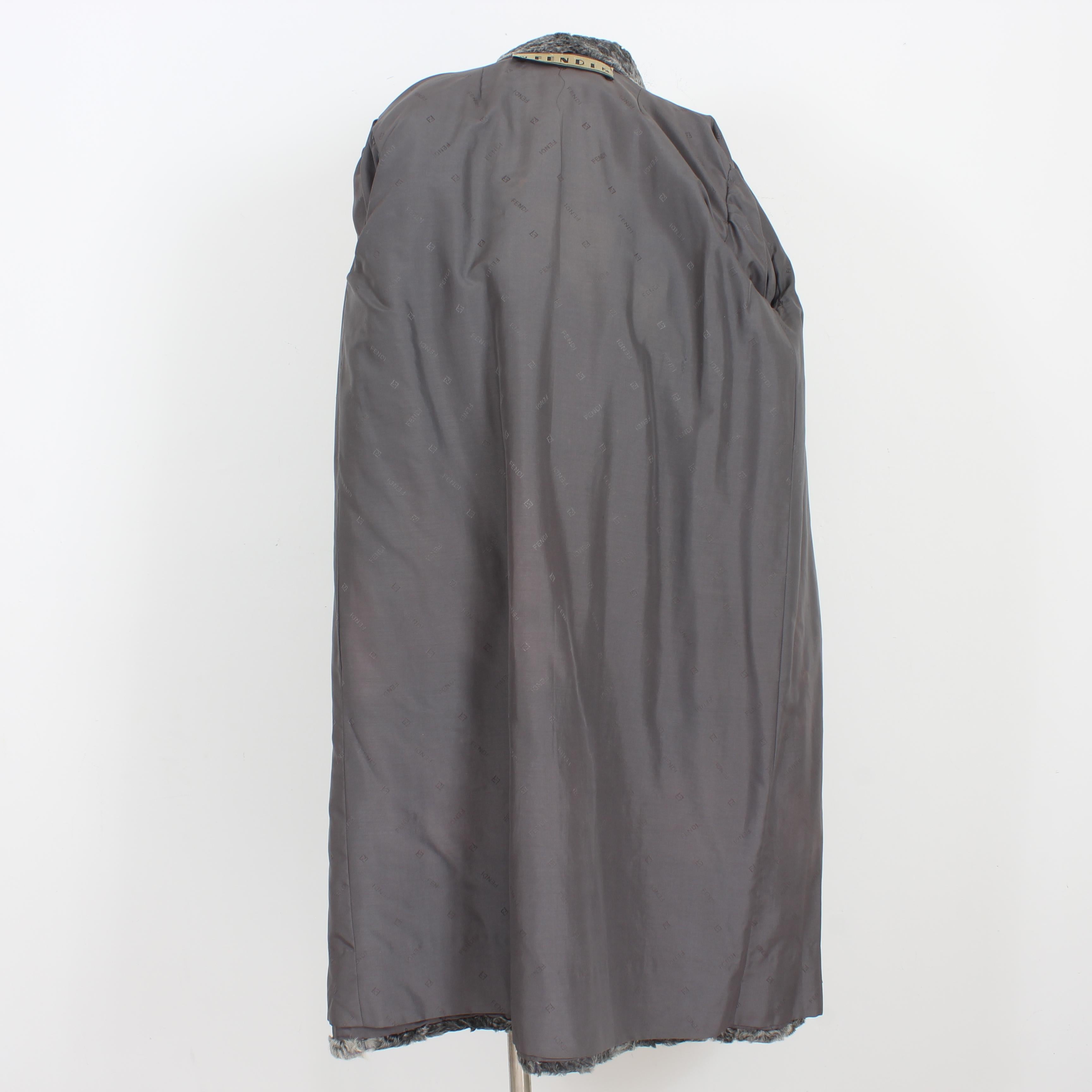 Fendi Vintage 1980s Gray Astrakhan Lamb Fur Long Double-Breasted Coat Made Italy For Sale 2