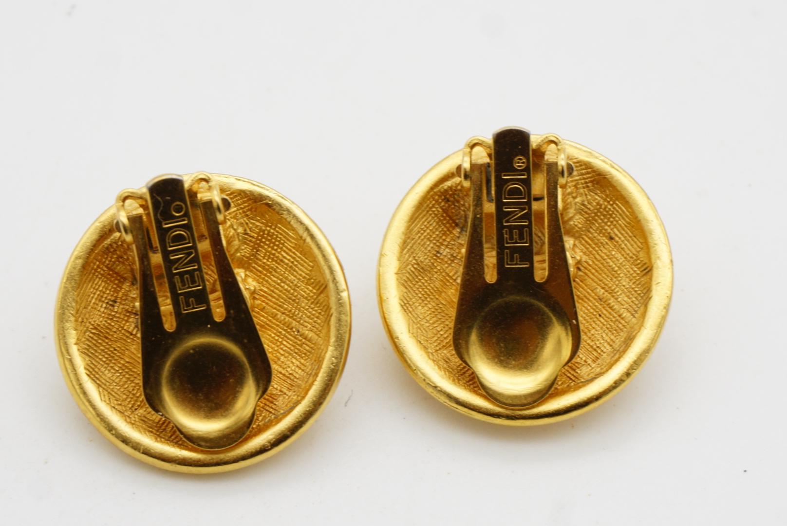 Fendi Vintage 1980s Zodiac Taurus Circle Round Relief Bull Ox Gold Clip Earrings For Sale 7