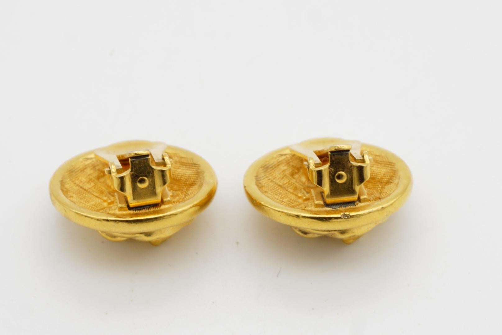 Fendi Vintage 1980s Zodiac Taurus Circle Round Relief Bull Ox Gold Clip Earrings For Sale 8