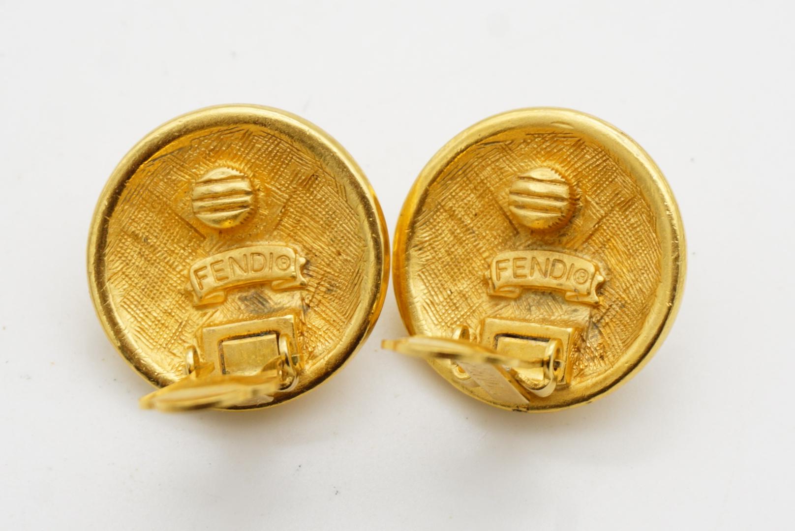 Fendi Vintage 1980s Zodiac Taurus Circle Round Relief Bull Ox Gold Clip Earrings For Sale 9