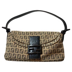 Fendi Vintage anni '90 Beige Monogram Double Flap Baguette