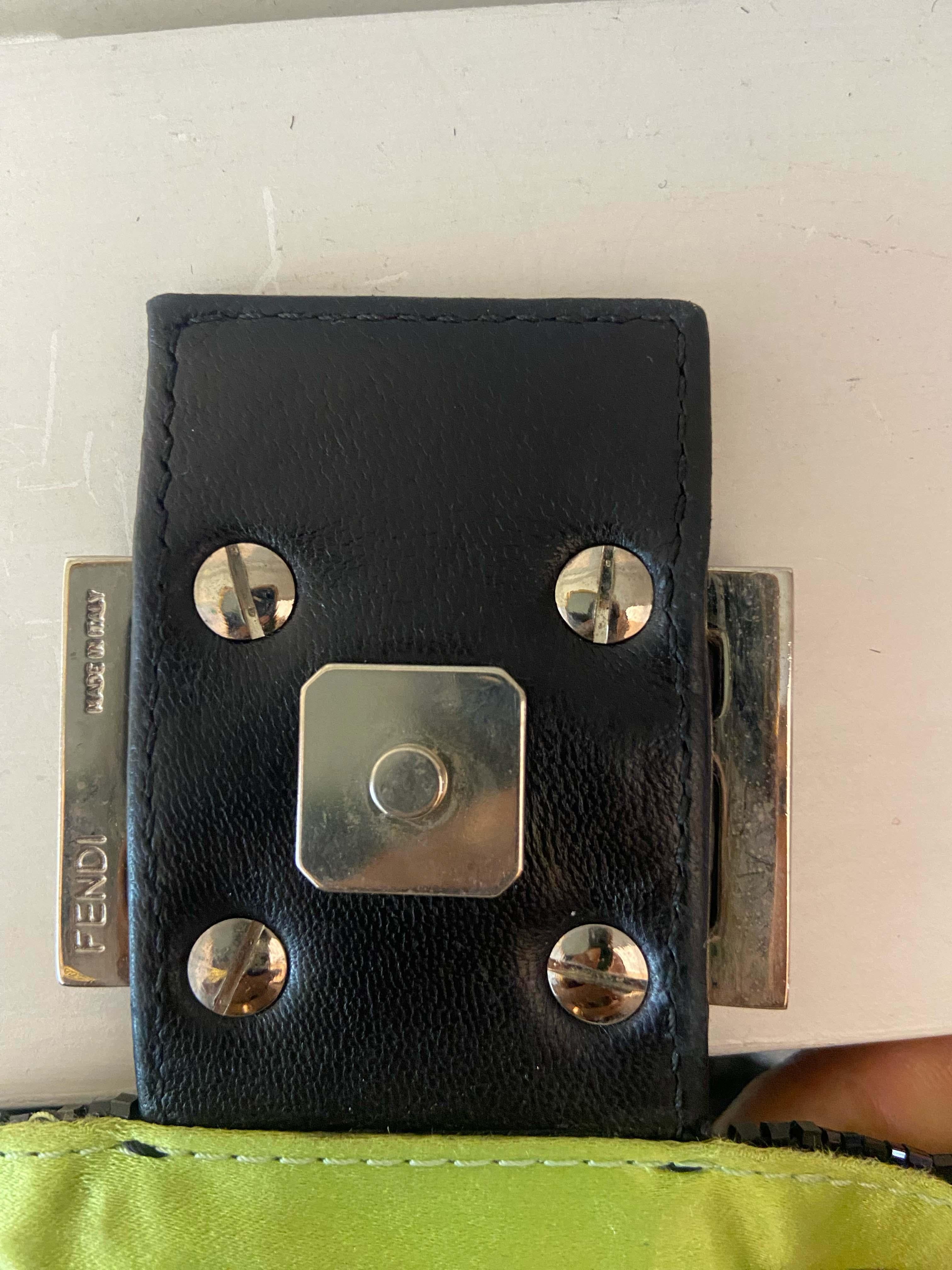 Fendi  Vintage 1990's Black Beaded Baguette Bag For Sale 2